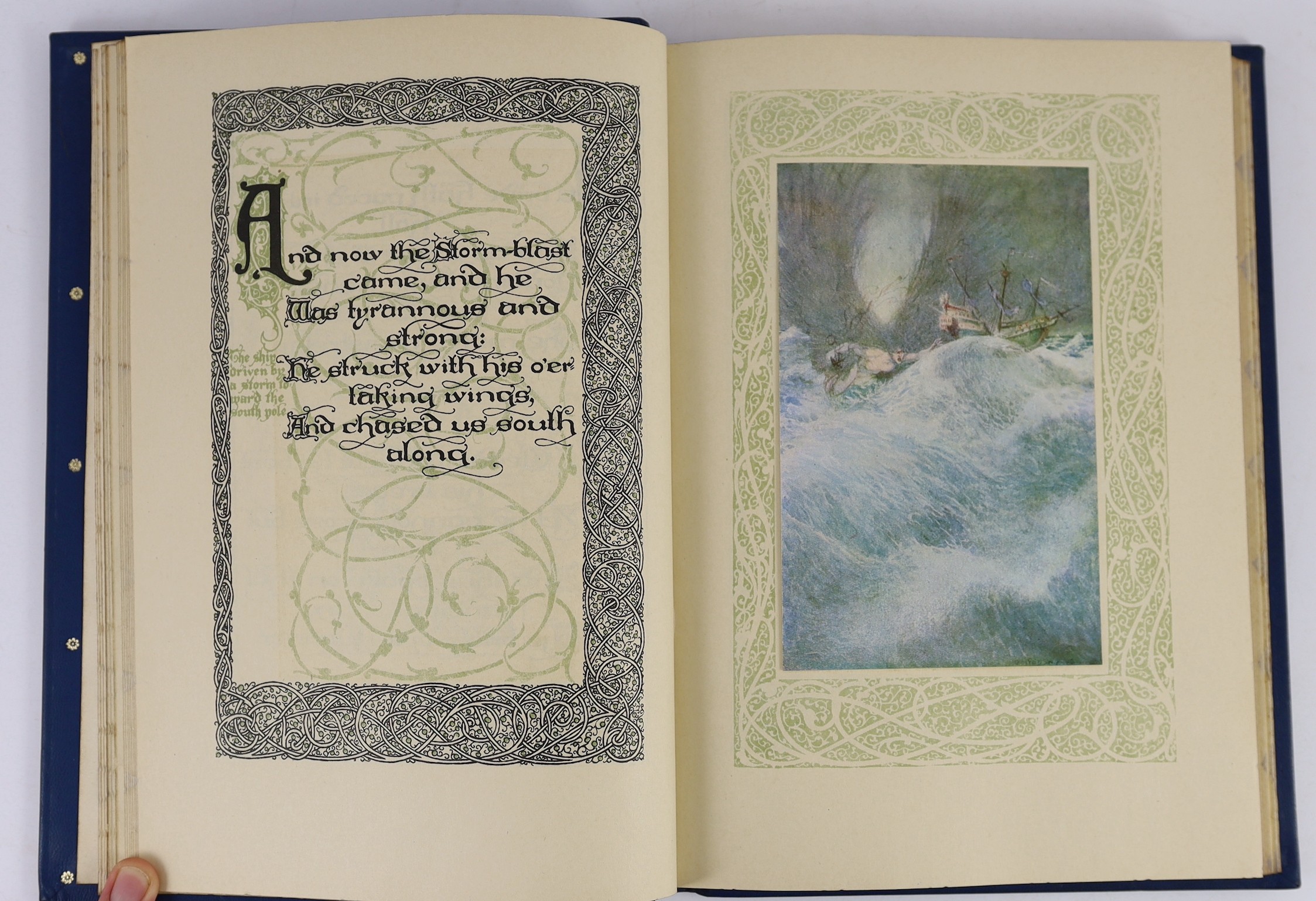 Coleridge, Samuel Taylor - The Rime of the Ancient Mariner, number 317 of 525, illustrated and signed by Willy Pogany, with coloured title and 20 tipped-in colour plates, 4to, fine binding morocco gilt extra, the upper b